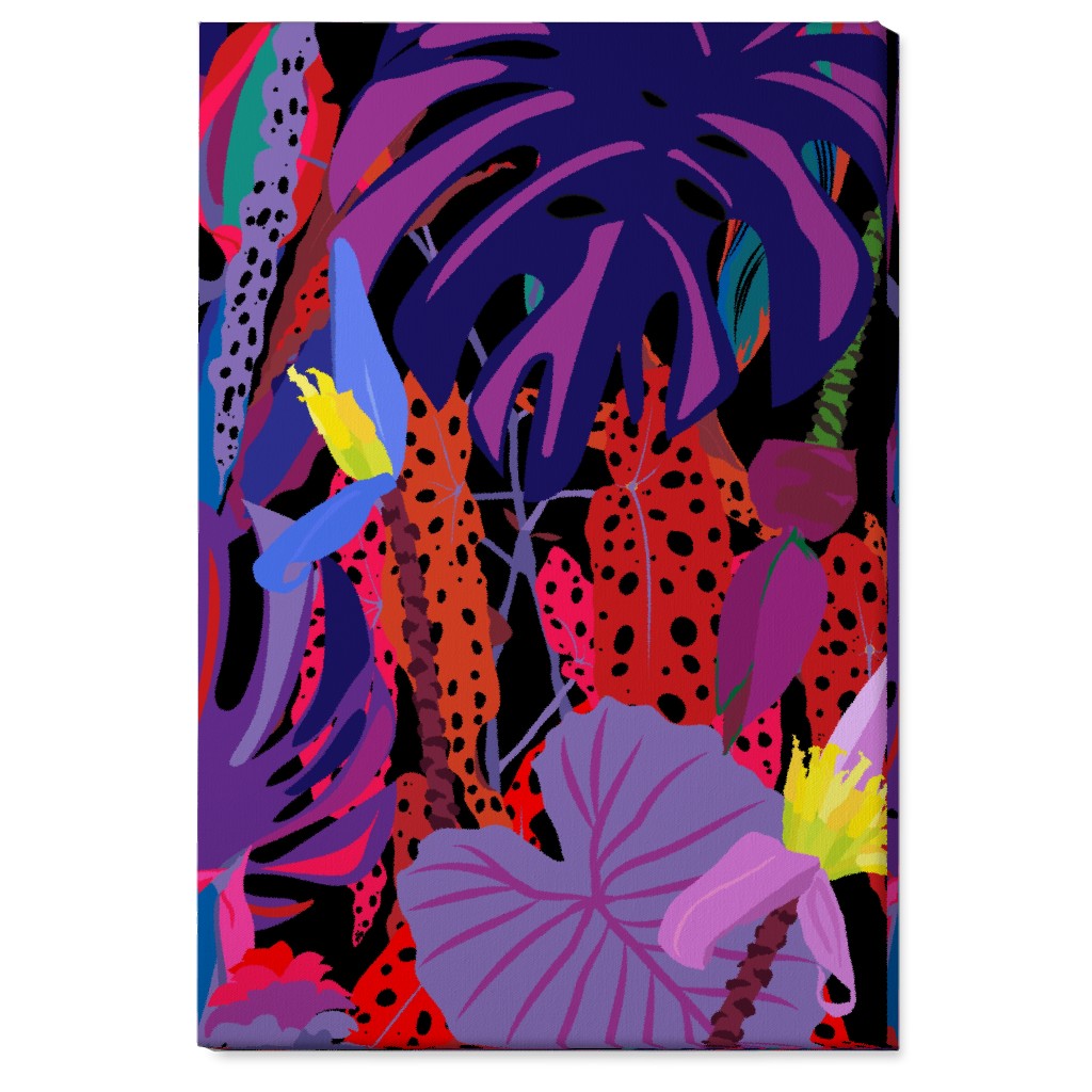 Neon Night Tropical Garden - Purple Wall Art, No Frame, Single piece, Canvas, 24x36, Purple