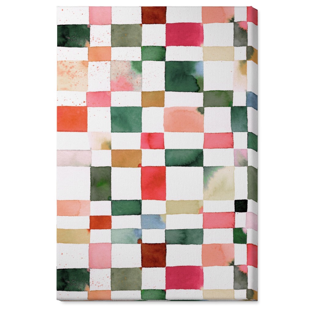 Watercolor Checker - Multi Wall Art, No Frame, Single piece, Canvas, 24x36, Multicolor