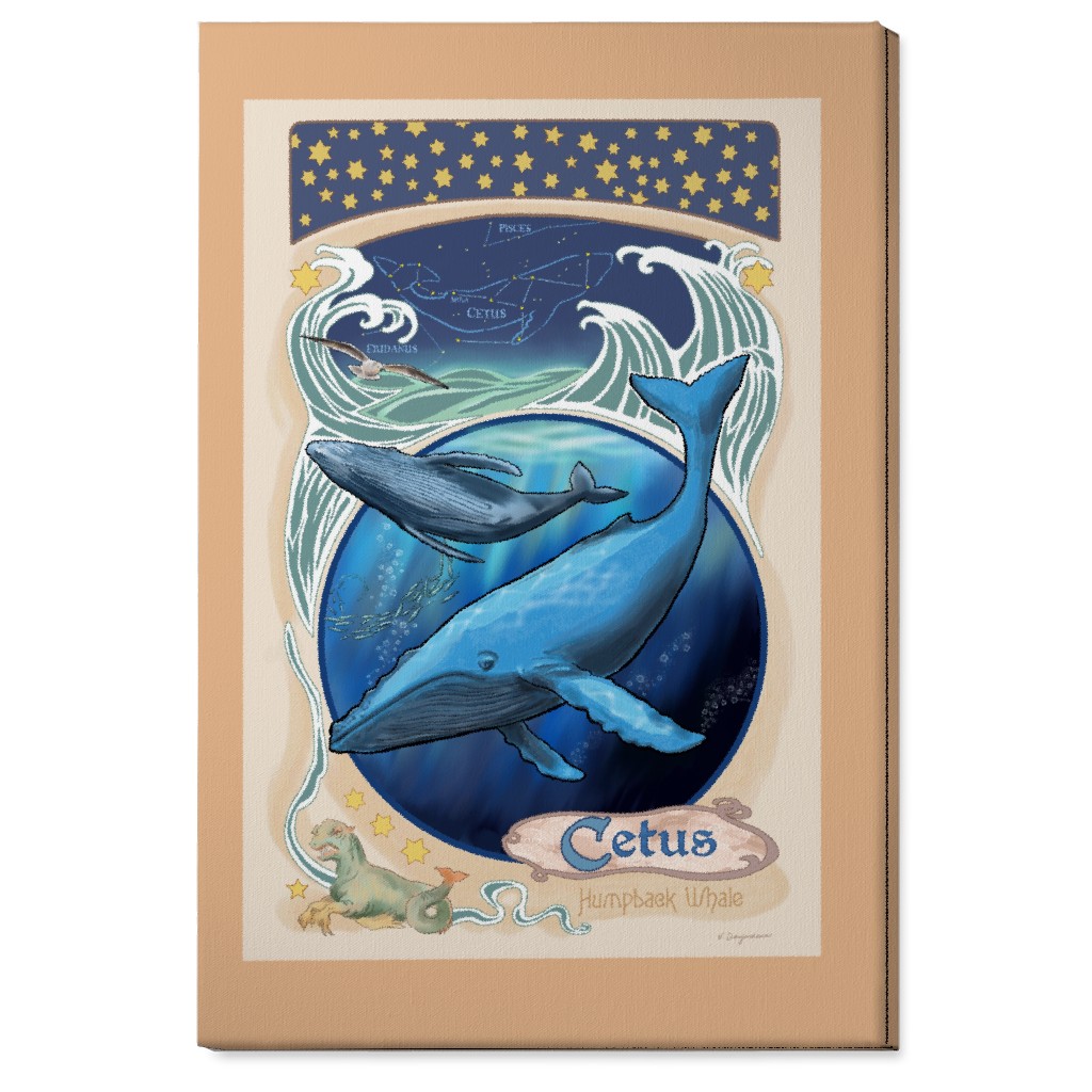 Art Nouveau Humpback Whale Wall Art, No Frame, Single piece, Canvas, 24x36, Blue, True Blue