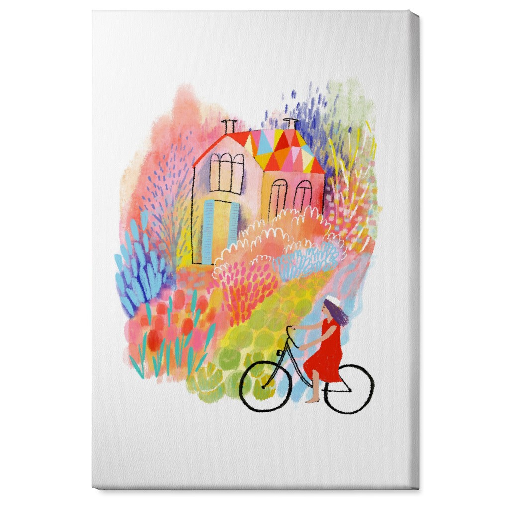 Cycling Through Spring Gardens - Multi Wall Art, No Frame, Single piece, Canvas, 24x36, Multicolor