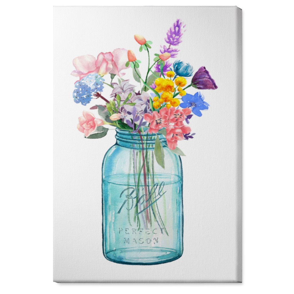 Watercolor Floral Mason Jar Bouquet Painting - Multi Wall Art, No Frame, Single piece, Canvas, 24x36, Multicolor