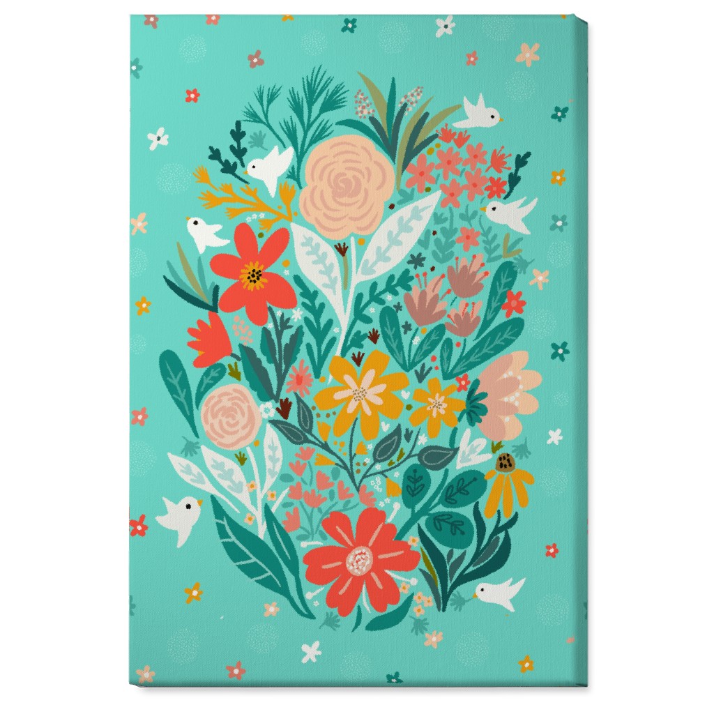 Floral Days - Multi on Blue Wall Art, No Frame, Single piece, Canvas, 24x36, Multicolor