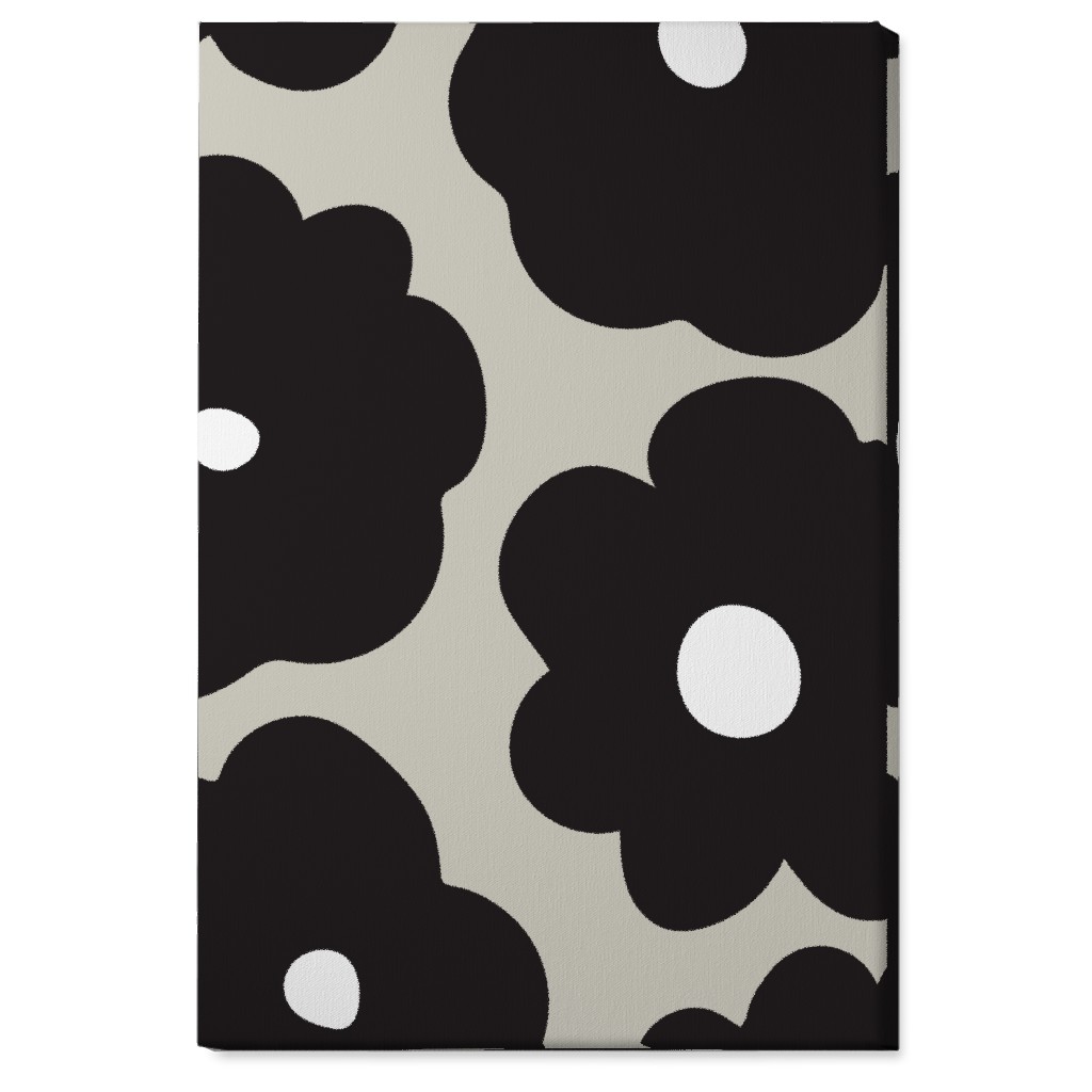 Mod Chubby Floral - Black and Tan Wall Art, No Frame, Single piece, Canvas, 24x36, Black, Black