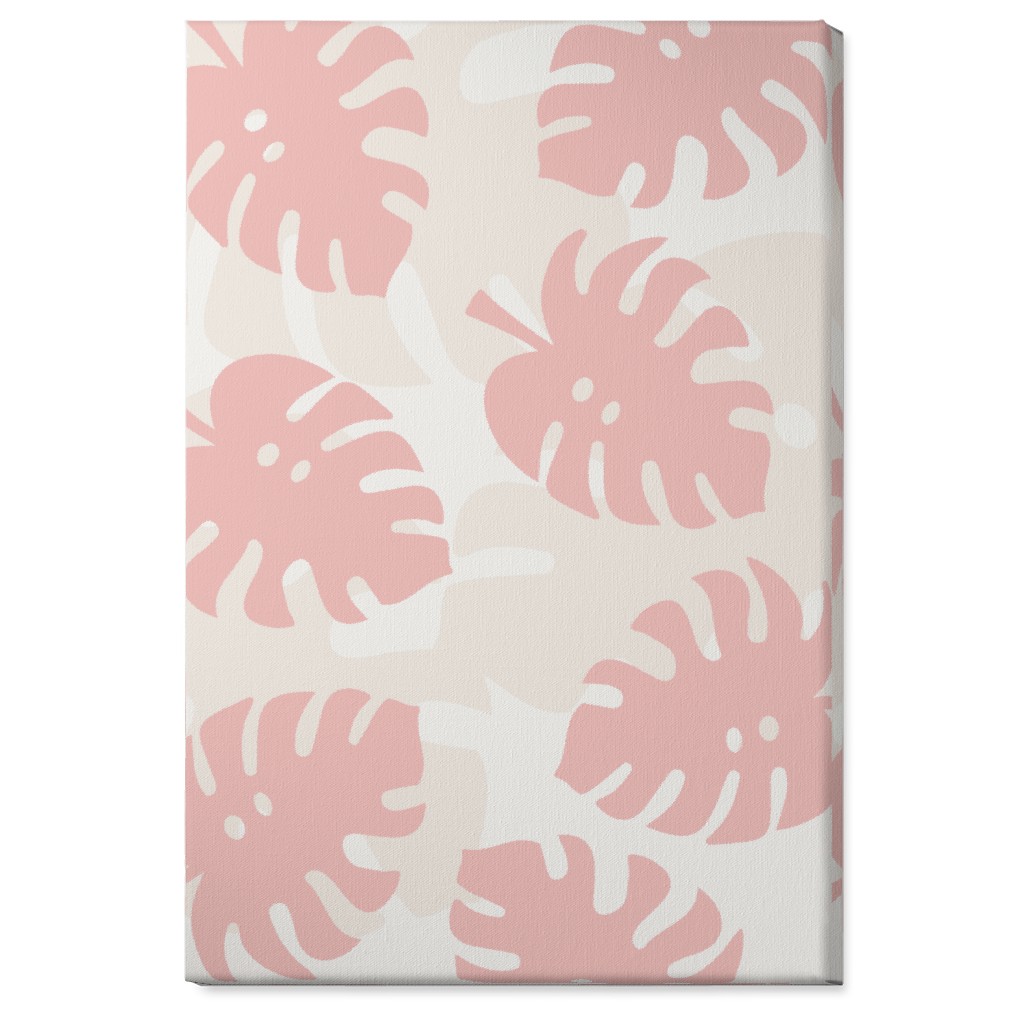 Monstera Leaves in Earth Tones Wall Art, No Frame, Single piece, Canvas, 24x36, Pink, Ballet Slipper
