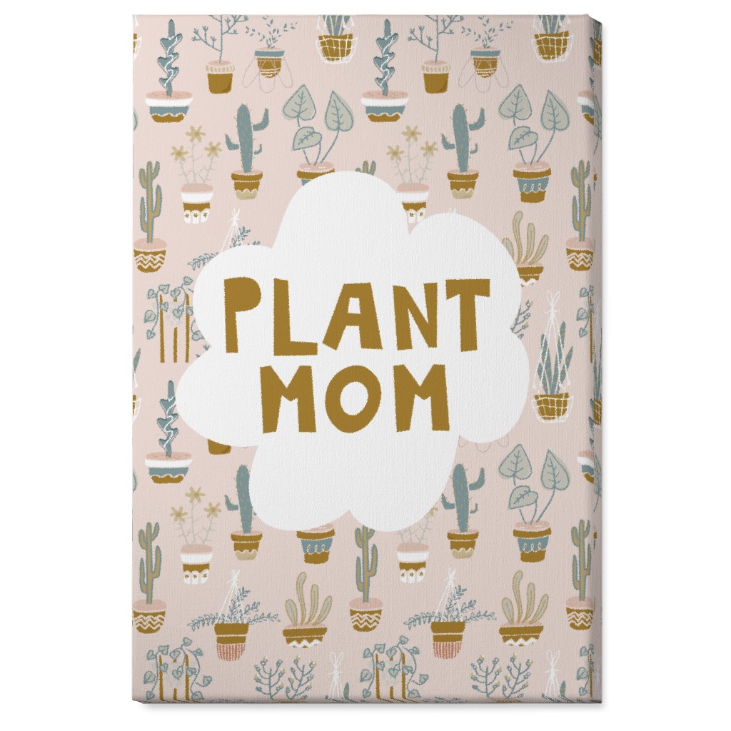 Plant Mom Indoor Garden - Neutral on Pink Wall Art, No Frame, Single piece, Canvas, 24x36, Multicolor