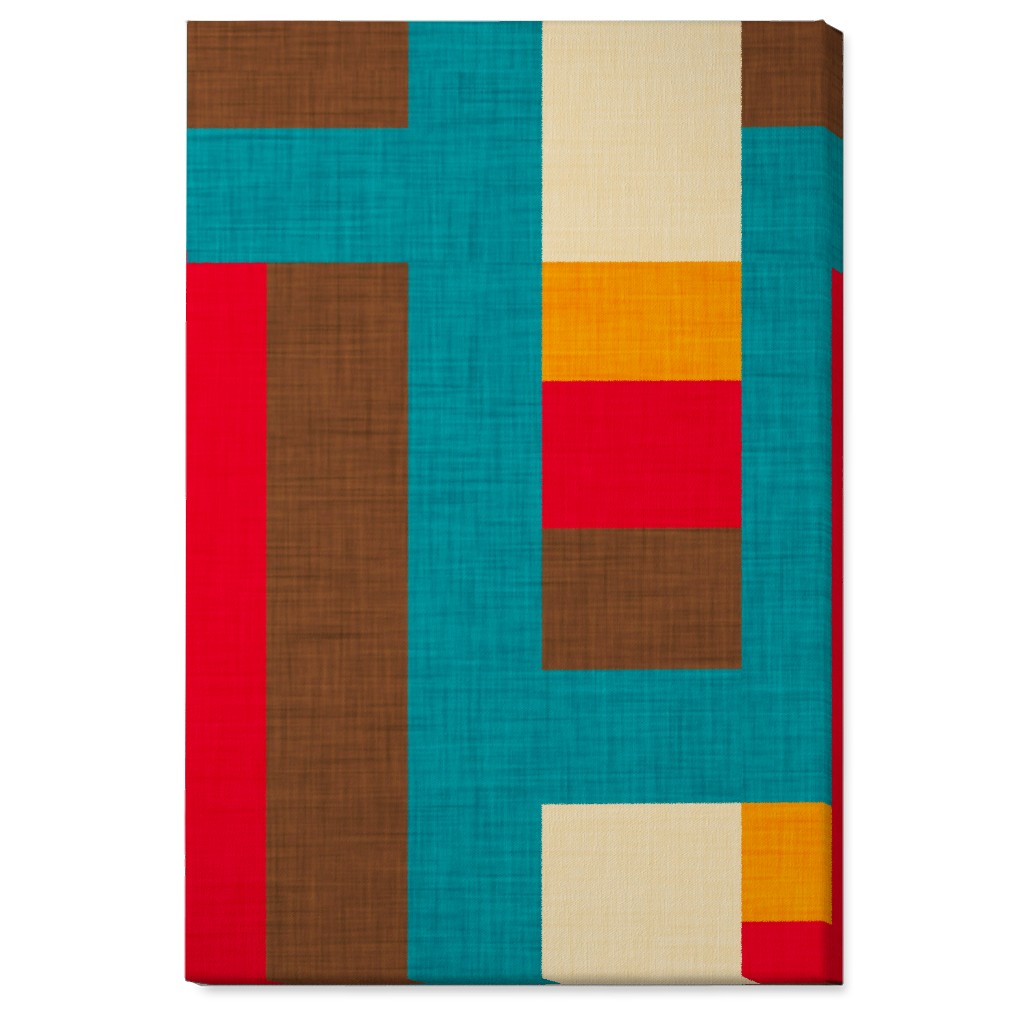 Abstract Mod Cube - Multi on Blue Wall Art, No Frame, Single piece, Canvas, 24x36, Multicolor