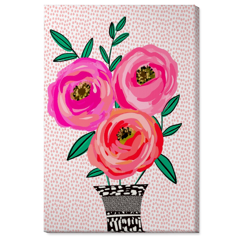 Happy Day Florals - Pink Wall Art, No Frame, Single piece, Canvas, 24x36, Pink