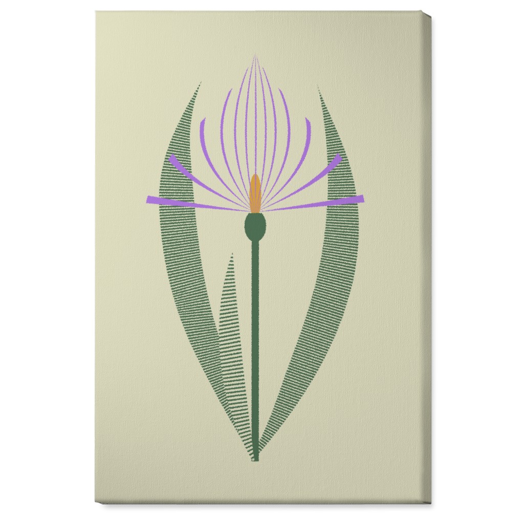 Abstract Lily Flower - Purple on Beige Wall Art, No Frame, Single piece, Canvas, 24x36, Purple
