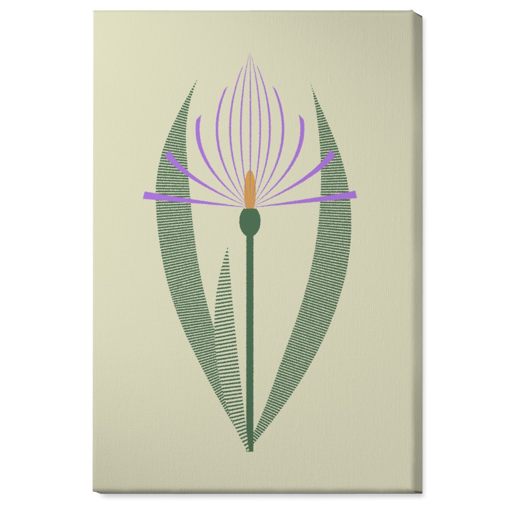 Abstract Lily Flower - Purple on Beige Wall Art, No Frame, Single piece, Canvas, 24x36, Purple, Purple