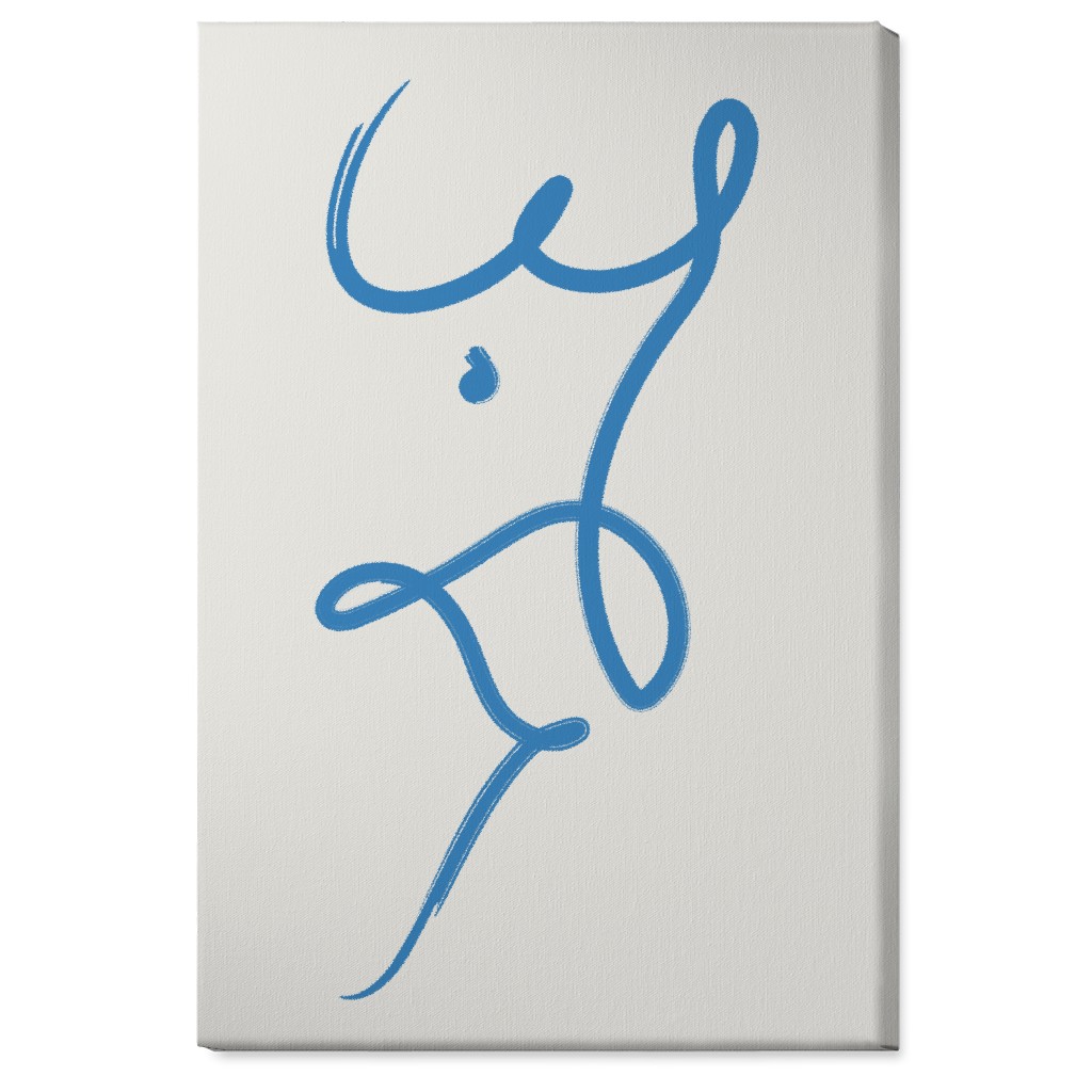 Minimalist Female Torso Line - Blue Wall Art, No Frame, Single piece, Canvas, 24x36, Blue, True Blue