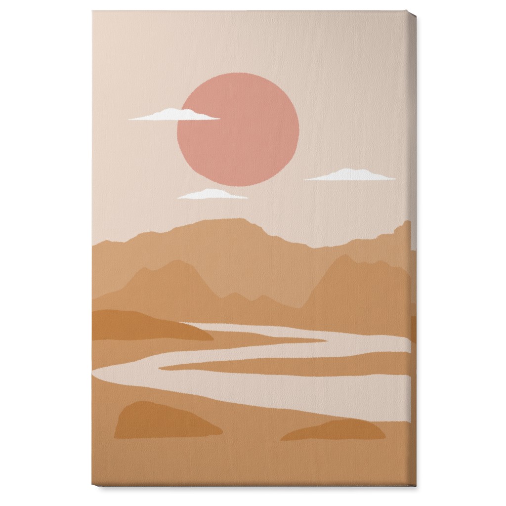 Abstract Landscape With River - Neutral Wall Art, No Frame, Single piece, Canvas, 24x36, Orange