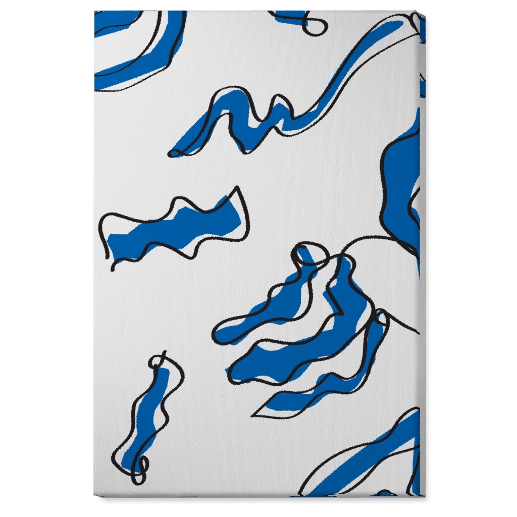 Modern Abstract Line Art Noodles - Blue and Neutral Wall Art, No Frame, Single piece, Canvas, 24x36, Blue, True Blue