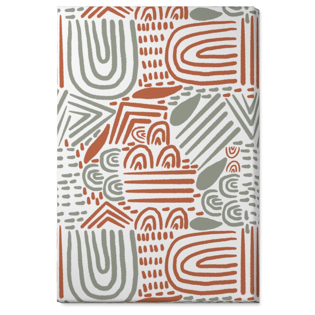 Modern Boho Abstract Shapes - Gray and Terracotta Wall Art, No Frame, Single piece, Canvas, 24x36, Orange, Orange