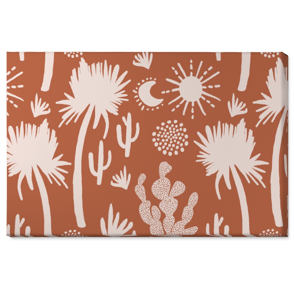 Boho Cactus and Palm Trees - Terracotta Wall Art, No Frame, Single piece, Canvas, 24x36, Orange