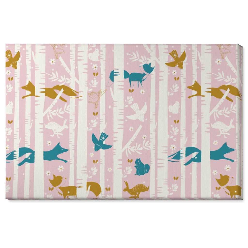 Birch Forest and Wild Animals Wall Art, No Frame, Single piece, Canvas, 24x36, Pink, Lavender Water