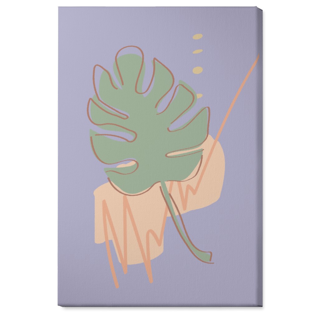 Modern Monstera Leaf - Purple and Green Wall Art, No Frame, Single piece, Canvas, 24x36, Purple, Purple