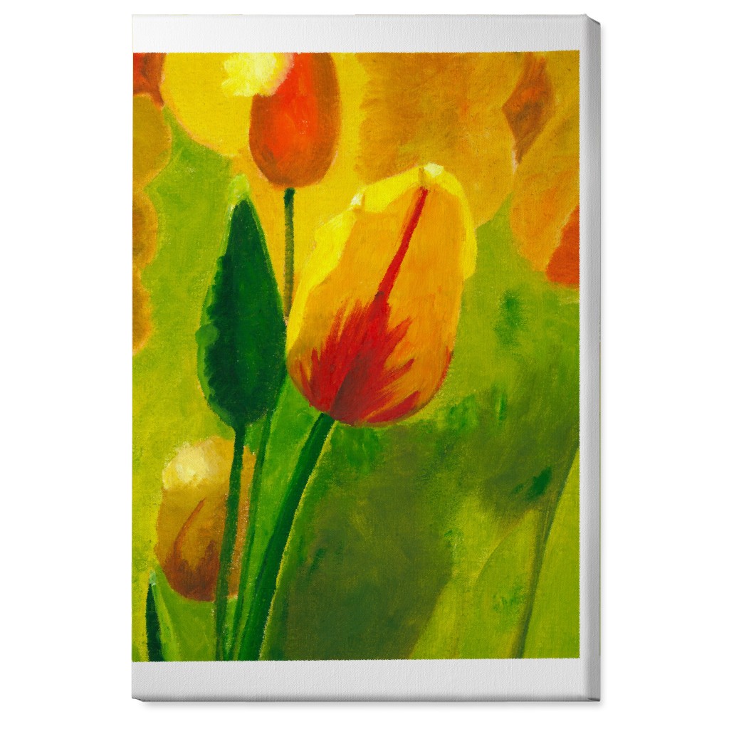 Tulip Hand Painted Oil - Orange and Green Wall Art, No Frame, Single piece, Canvas, 24x36, Orange, Orange
