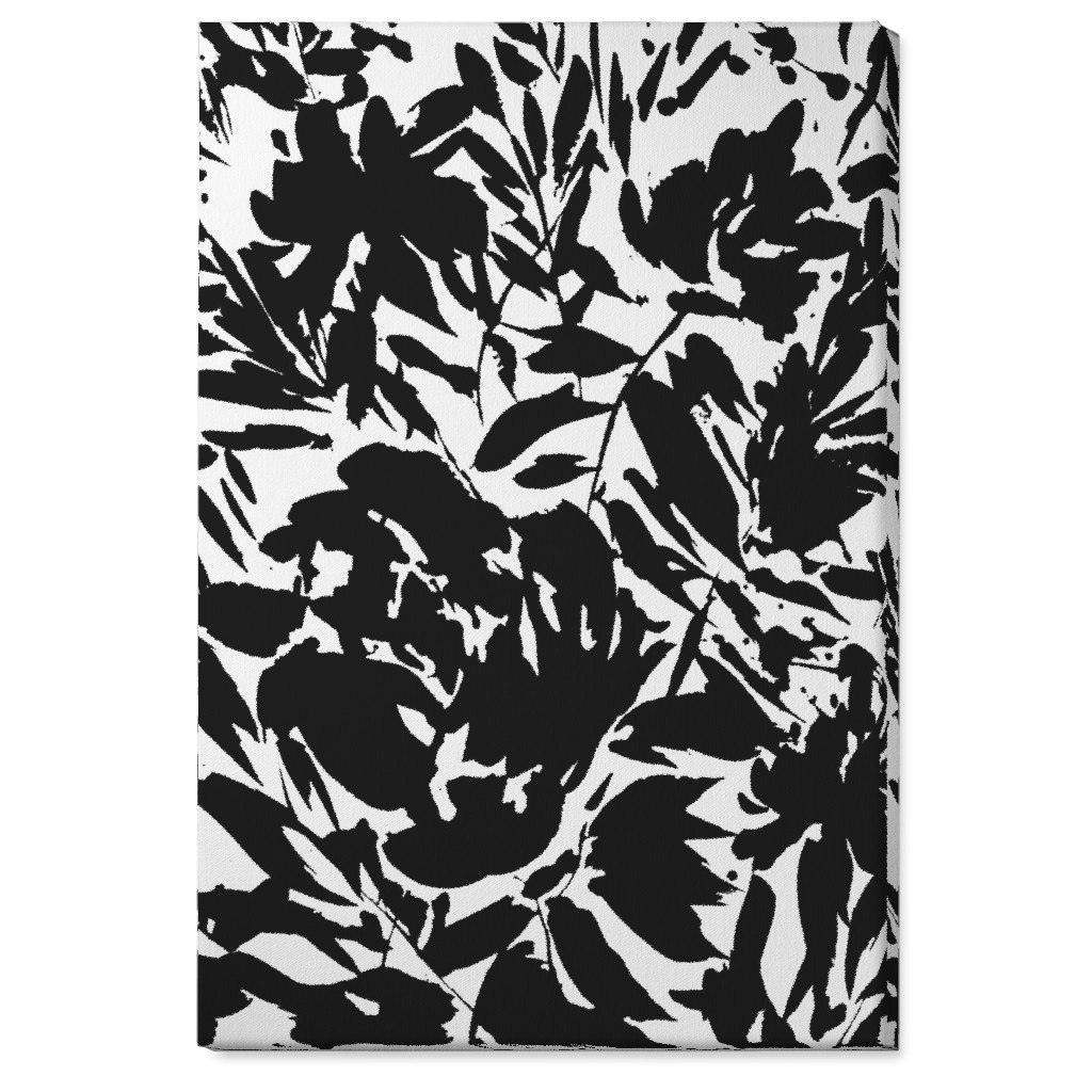 Floral Silhouette - Black and White Wall Art, No Frame, Single piece, Canvas, 24x36, Black