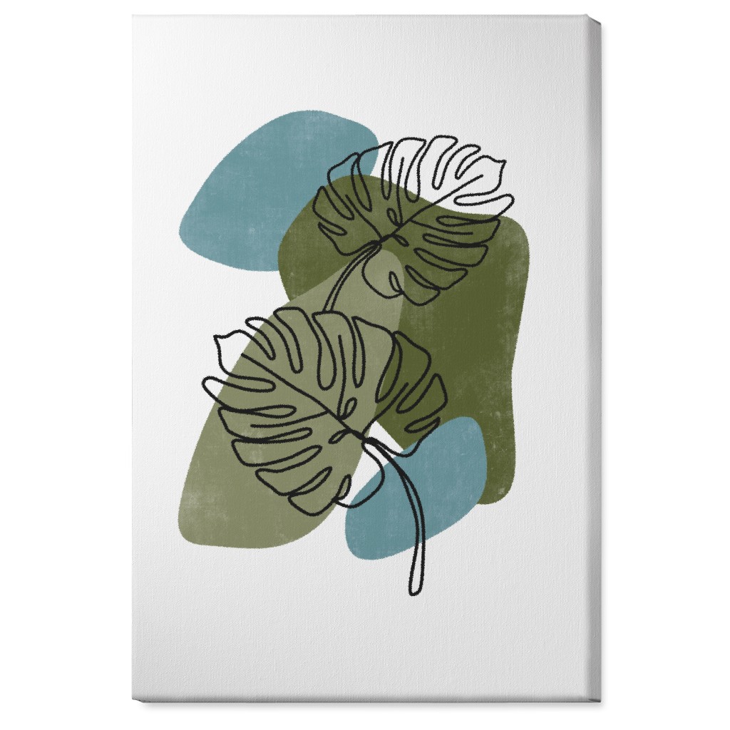 Abstract Monstera Leaves - Green and Blue Wall Art, No Frame, Single piece, Canvas, 24x36, Green