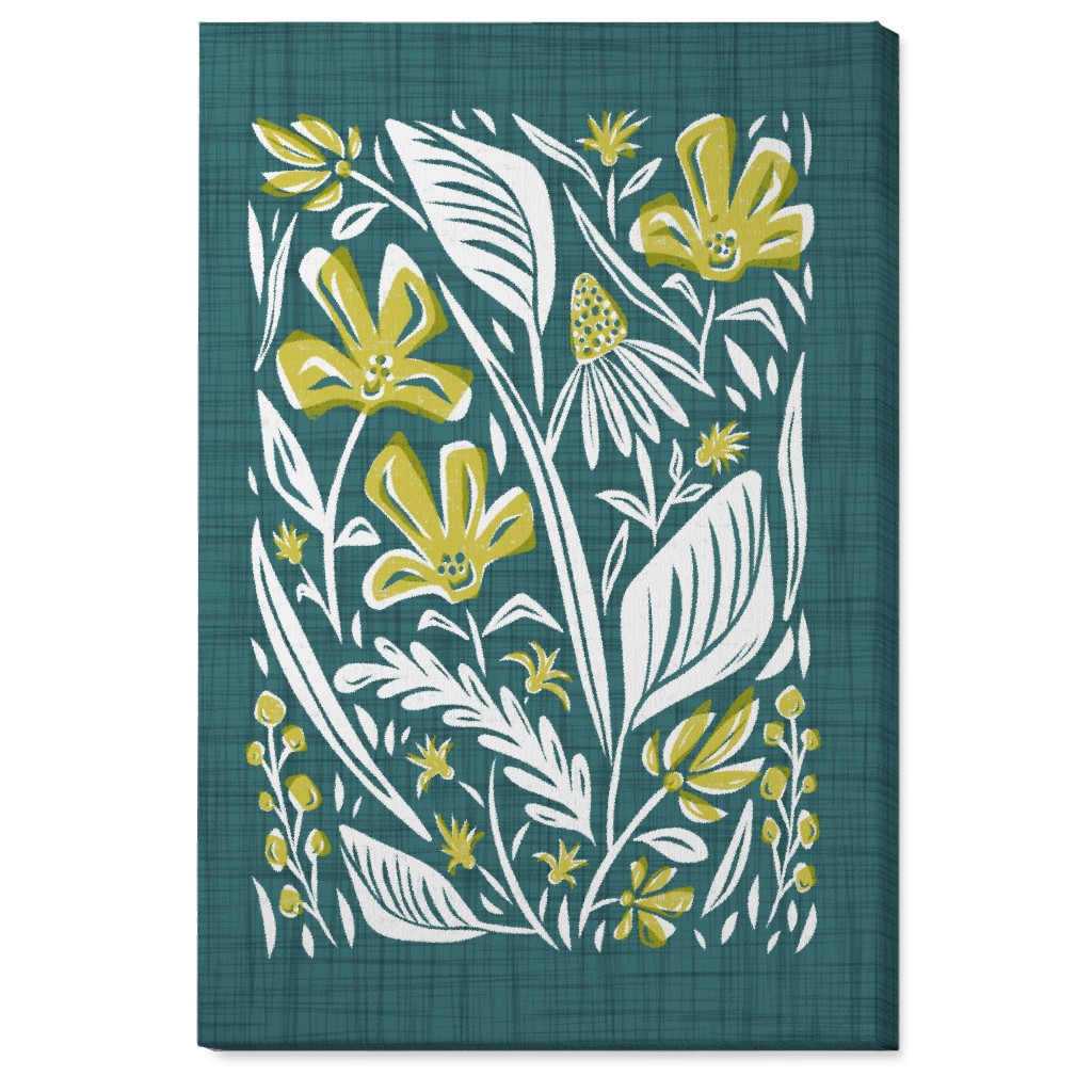 Botanique - Teal and Citron Wall Art, No Frame, Single piece, Canvas, 24x36, Green, Classic Green