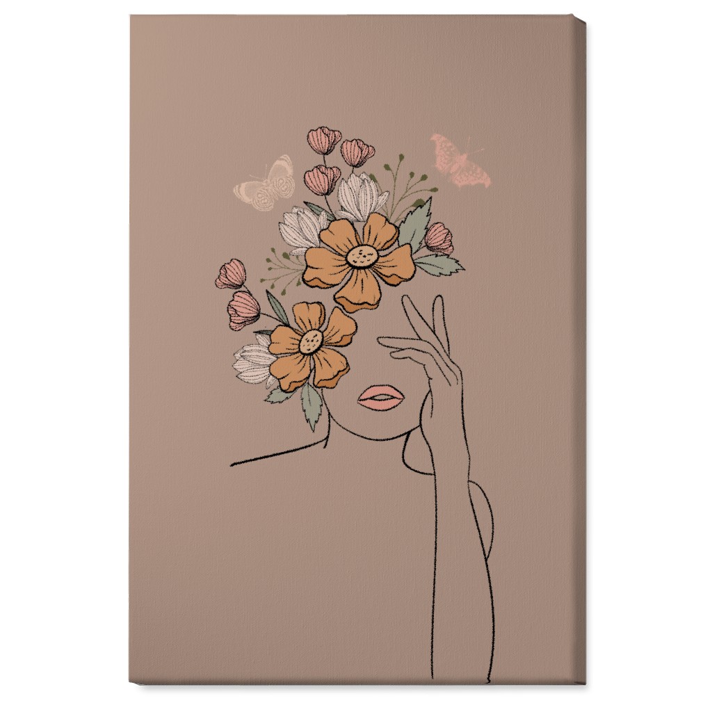 Line Art Botanical Sketch - Neutral Wall Art, No Frame, Single piece, Canvas, 24x36, Beige