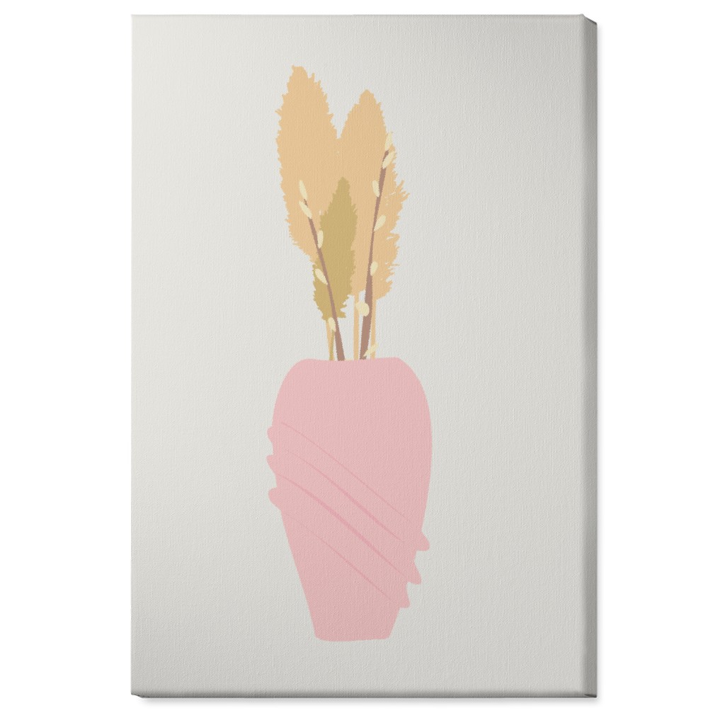 Minamalist Pampas and Willow - Pink and Beige Wall Art, No Frame, Single piece, Canvas, 24x36, Pink, Bright Pink