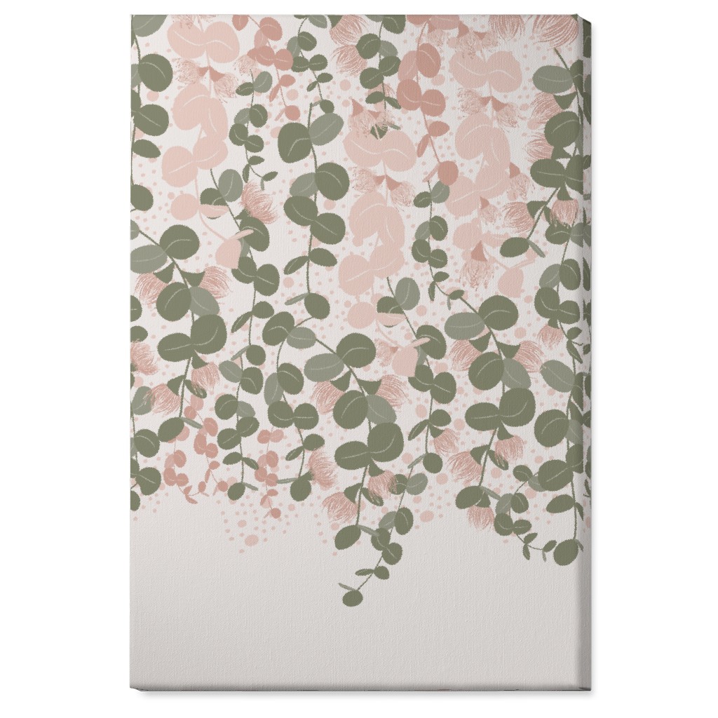 Eucalyptus - Pink & Green on Beige Wall Art, No Frame, Single piece, Canvas, 24x36, Green