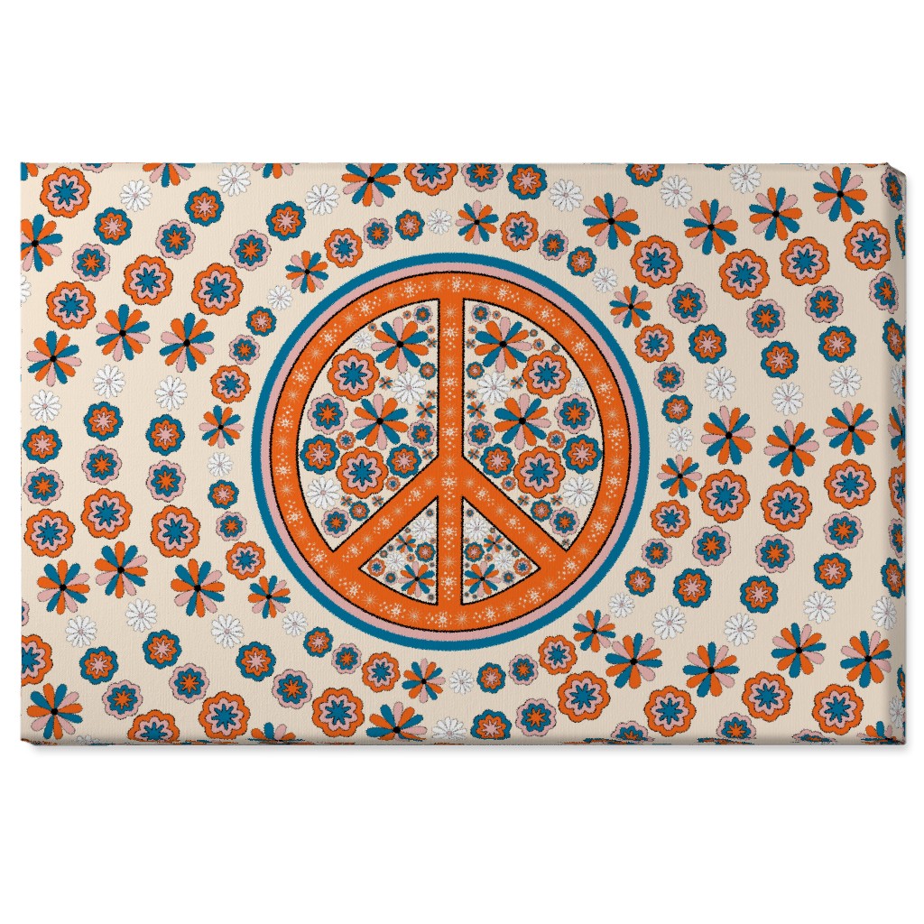 Retro 70s Peace Sign - Multi on Beige Wall Art, No Frame, Single piece, Canvas, 24x36, Multicolor