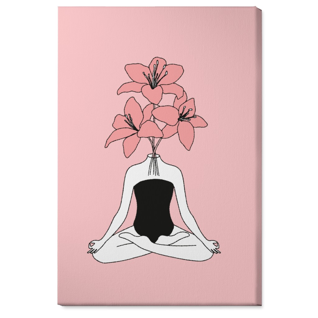 Feminine Yoga - Pink Wall Art, No Frame, Single piece, Canvas, 24x36, Pink, Bright Pink