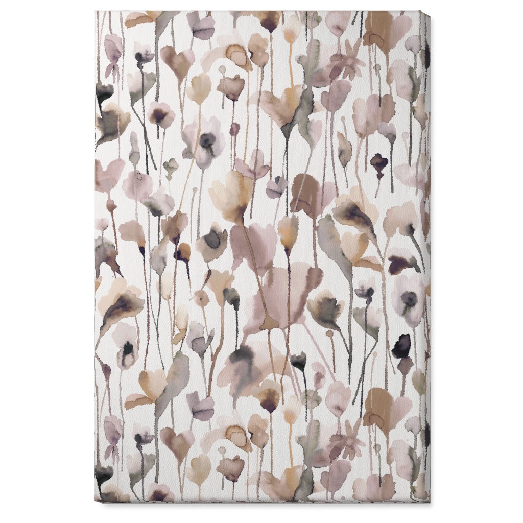 Watercolor Wild Rustic Flowers - Neutral Wall Art, No Frame, Single piece, Canvas, 24x36, Brown, Brown