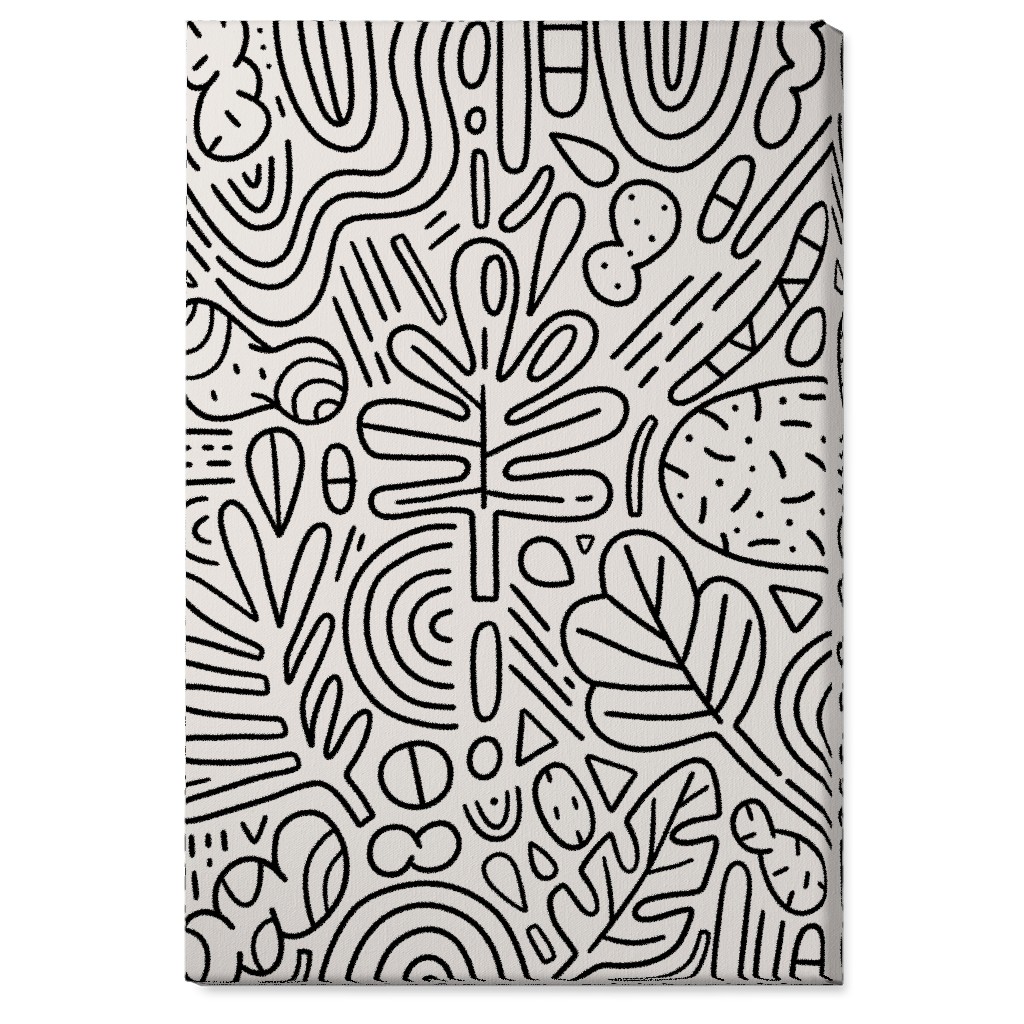 Doodles - Black and Beige Wall Art, No Frame, Single piece, Canvas, 24x36, Beige