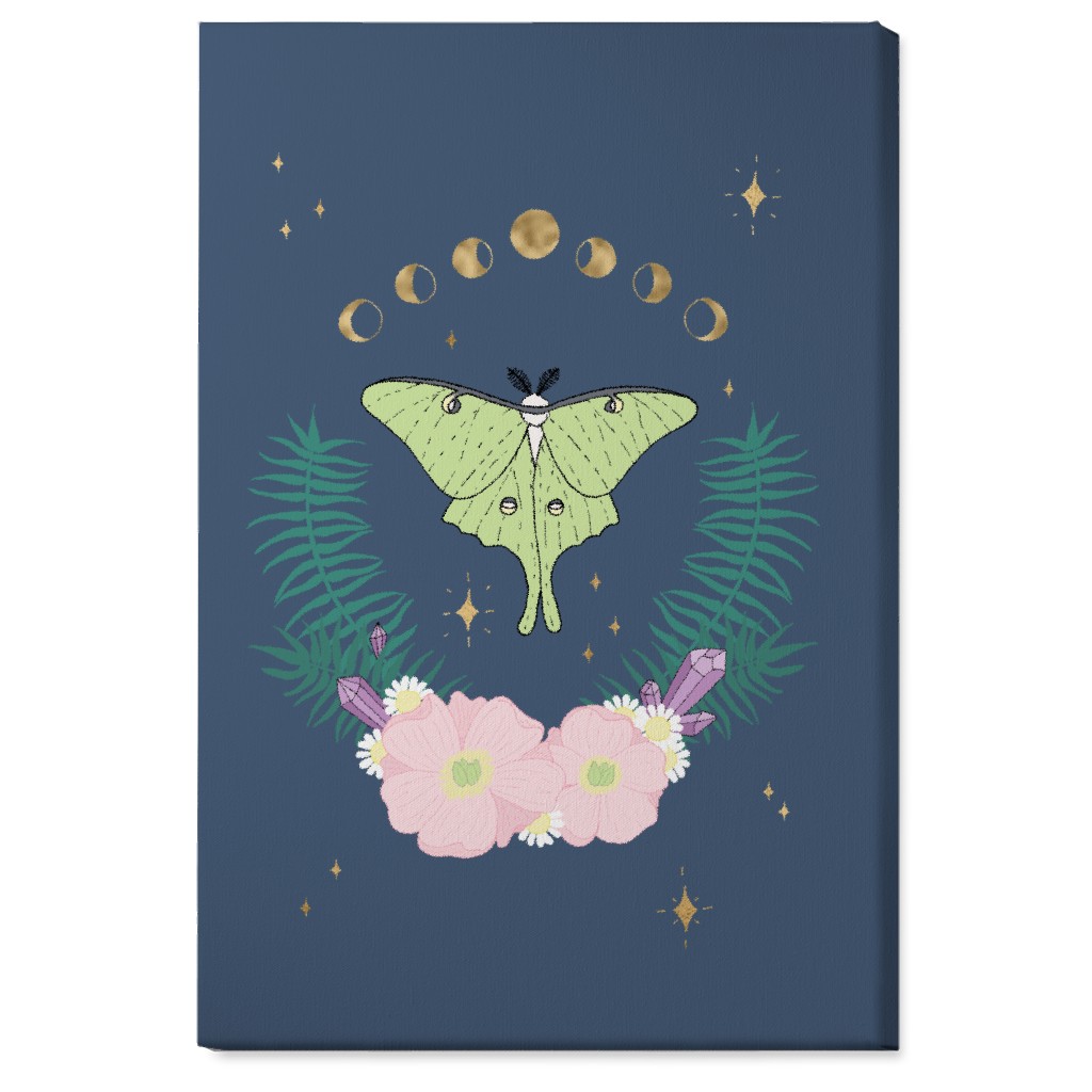 Mystical Moth Floral With Gems - Multi Wall Art, No Frame, Single piece, Canvas, 24x36, Blue, True Blue