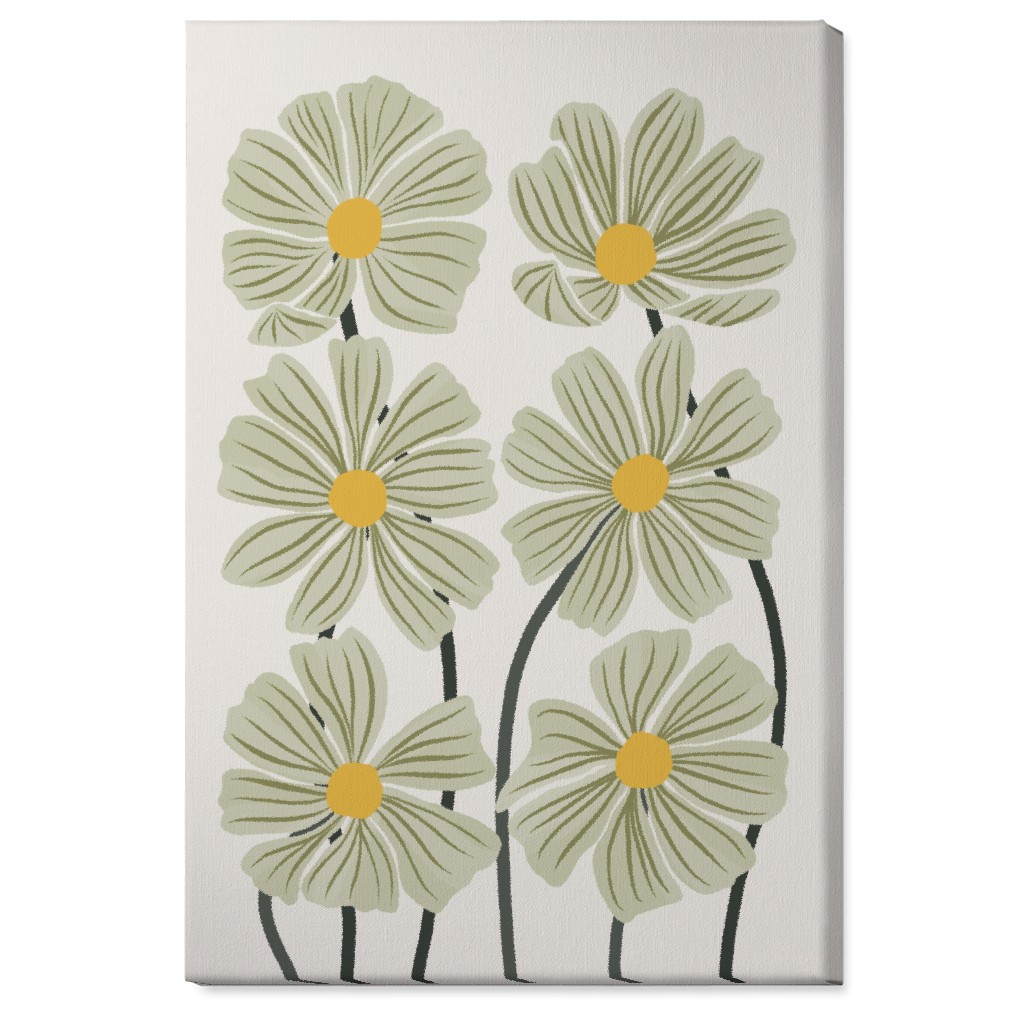 Botanical Cosmos Flowers Wall Art, No Frame, Single piece, Canvas, 24x36, Green, Pear