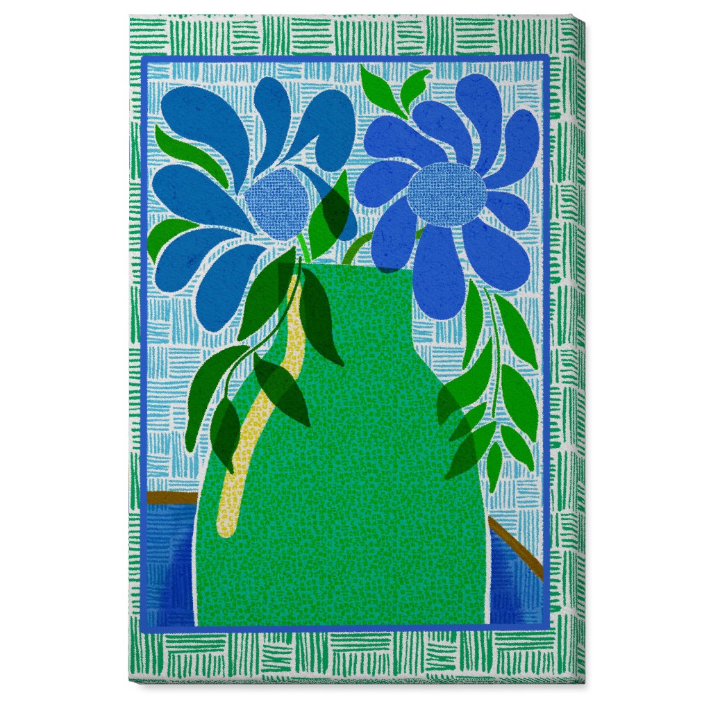 Florals in a Vase - Blue and Green Wall Art, No Frame, Single piece, Canvas, 24x36, Green, Classic Green