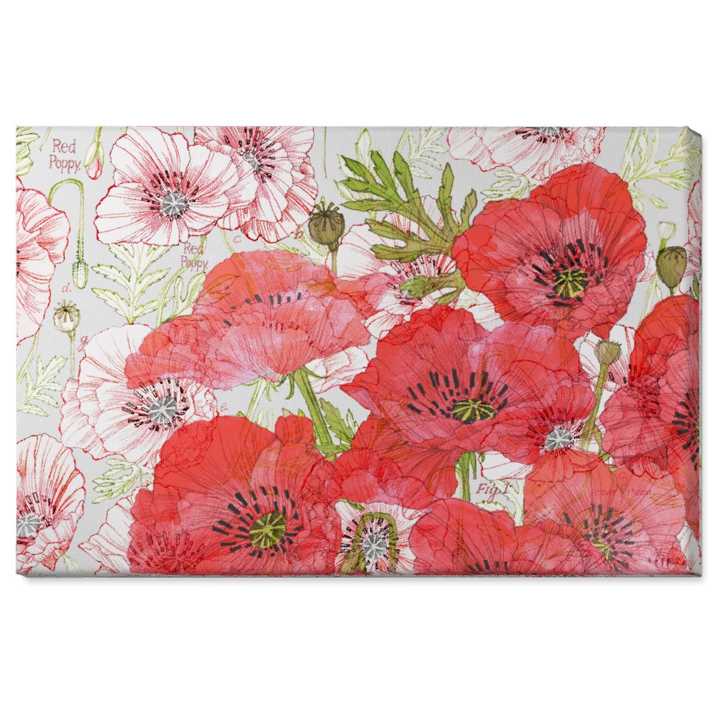 Poppies Romance - Red Wall Art, No Frame, Single piece, Canvas, 24x36, Red