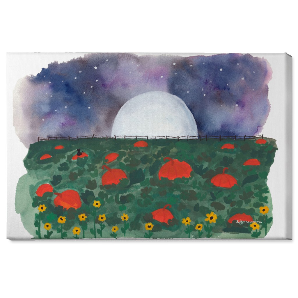Pumpkin Patch on a Full Moon Night Wall Art, No Frame, Single piece, Canvas, 24x36, Multicolor