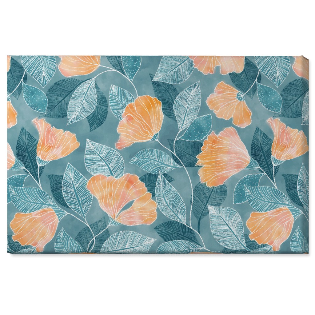 Rose of Sharon - Pink & Blue Wall Art, No Frame, Single piece, Canvas, 24x36, Blue, True Blue