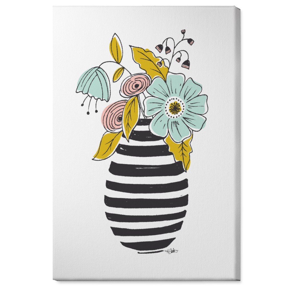 Summer Floral Vase Wall Art, No Frame, Single piece, Canvas, 24x36, Multicolor, White