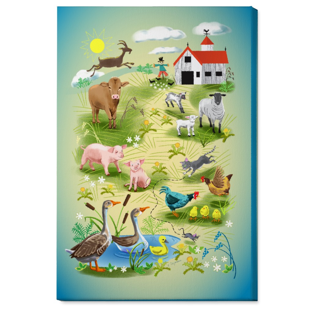 Animals on the Farm - Multi Wall Art, No Frame, Single piece, Canvas, 24x36, Multicolor