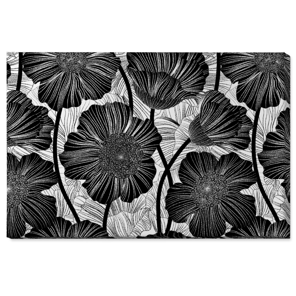 Mid Century Modern Floral - Black and White Wall Art, No Frame, Single piece, Canvas, 24x36, Black