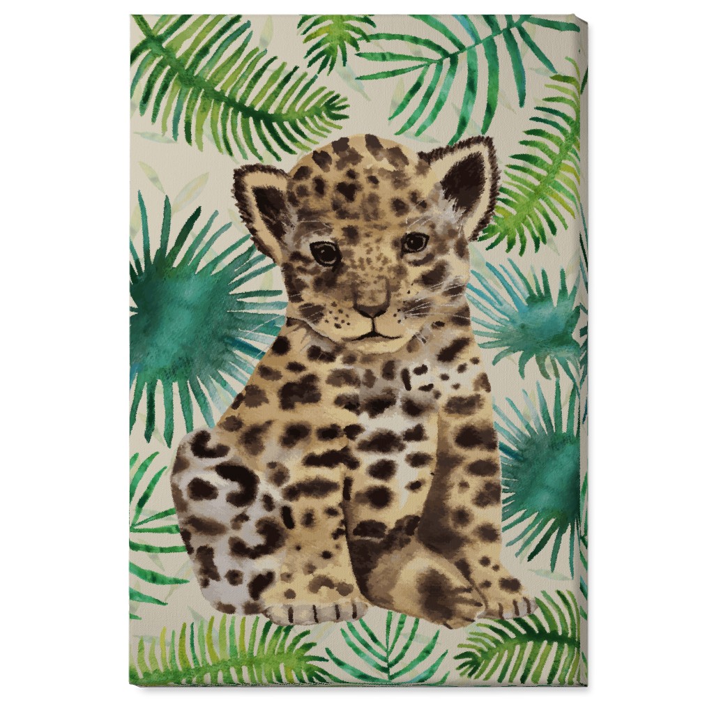Baby Leopard Portrait Wall Art, No Frame, Single piece, Canvas, 24x36, Brown