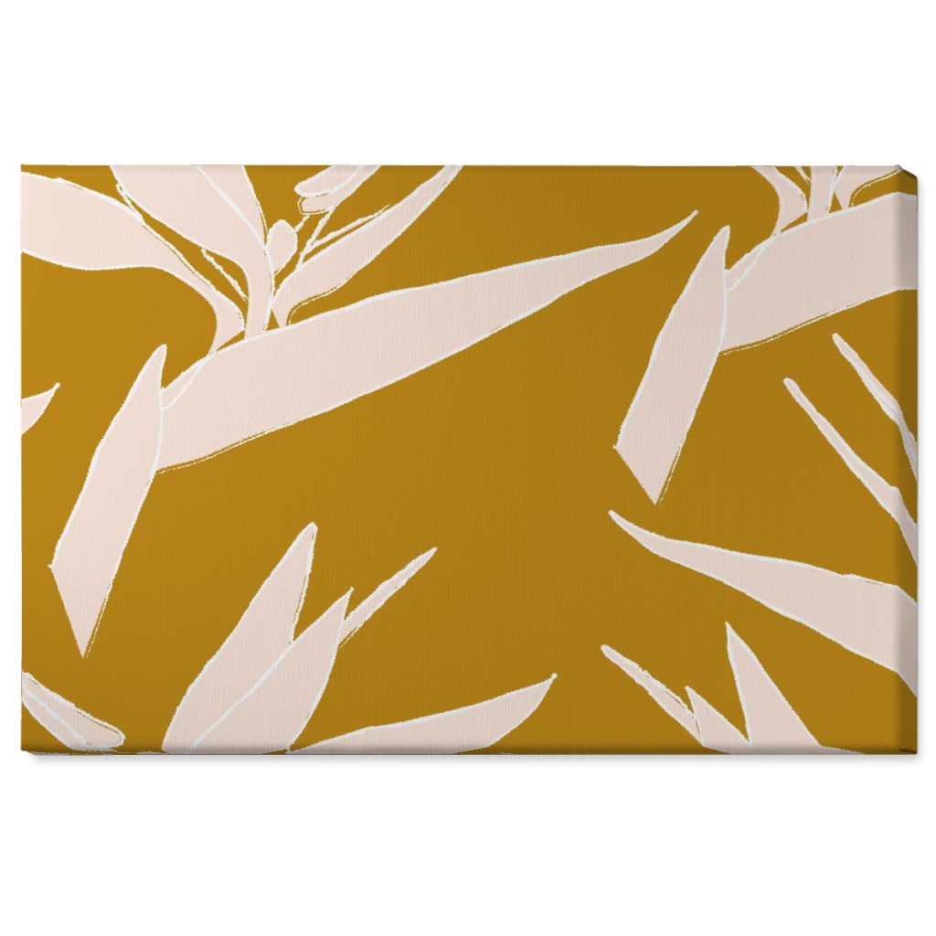 Birds of Paradise - Mustard and Pale Peach Wall Art, No Frame, Single piece, Canvas, 24x36, Yellow