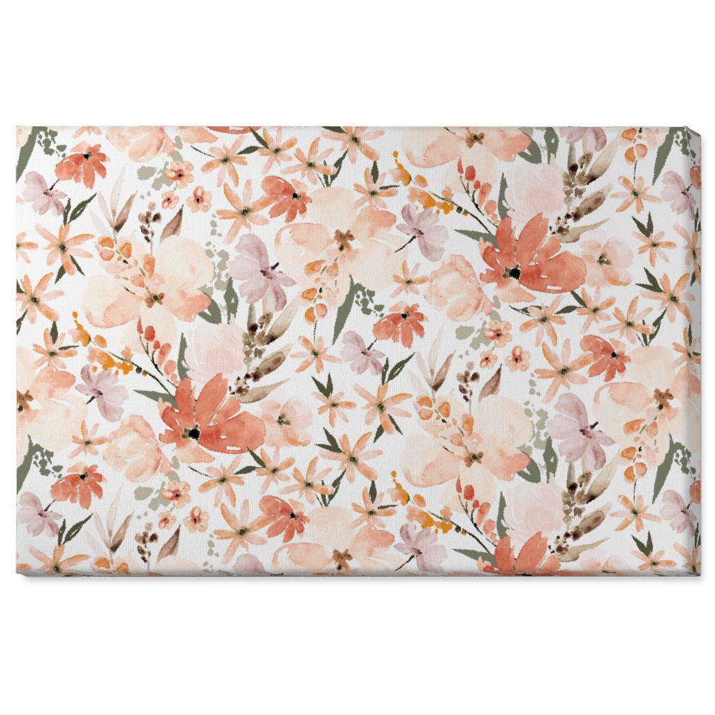 Earth Tone Floral Summer in Peach & Apricot Wall Art, No Frame, Single piece, Canvas, 24x36, Pink