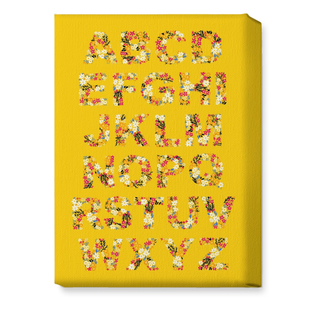 Rustic Wildflower Alphabet Wall Art, No Frame, Single piece, Canvas, 10x14, Yellow