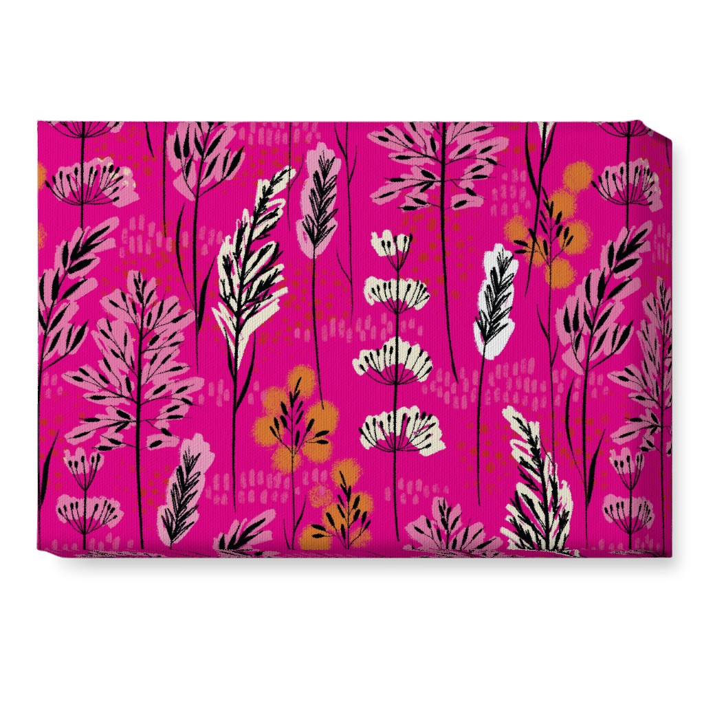 Wild Grasses on Pink Skies Wall Art, No Frame, Single piece, Canvas, 10x14, Pink, Bright Pink