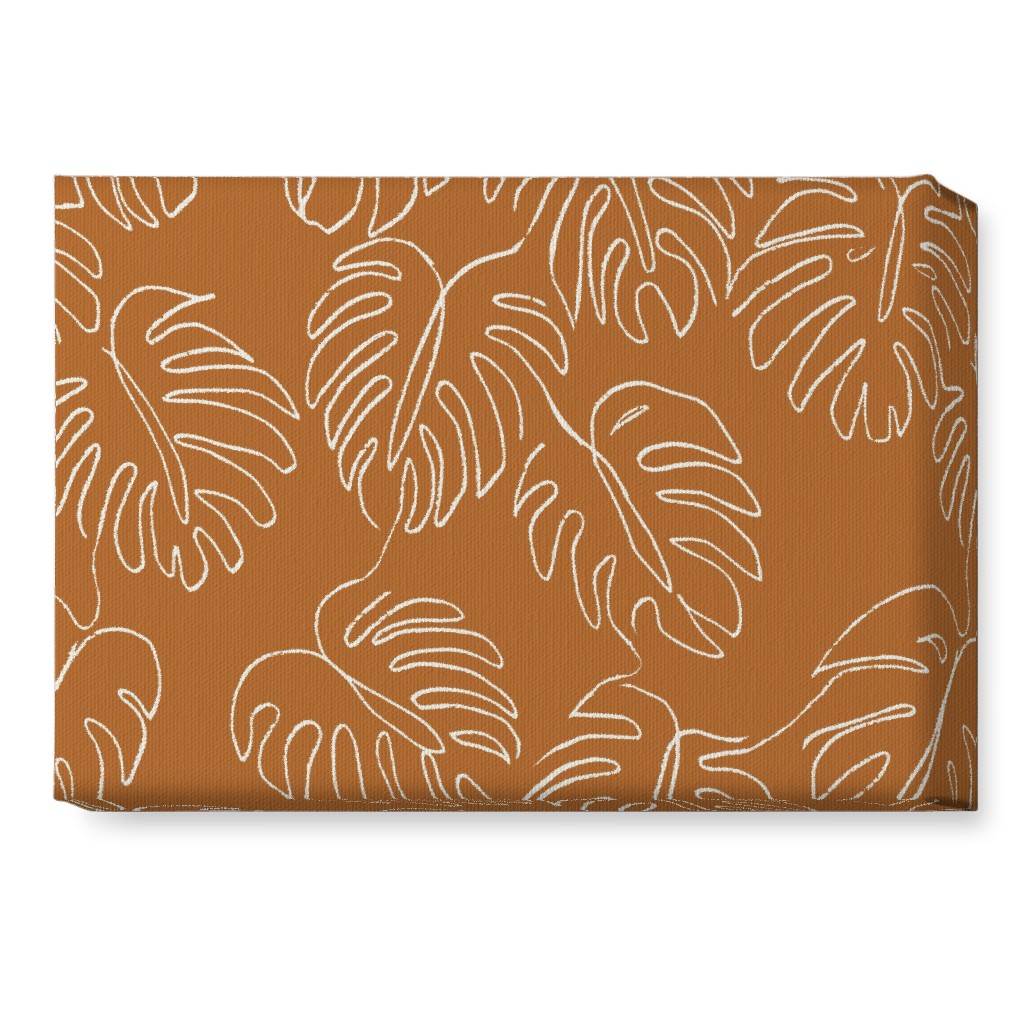 Monstera Line Art - Burnt Orange Wall Art, No Frame, Single piece, Canvas, 10x14, Orange