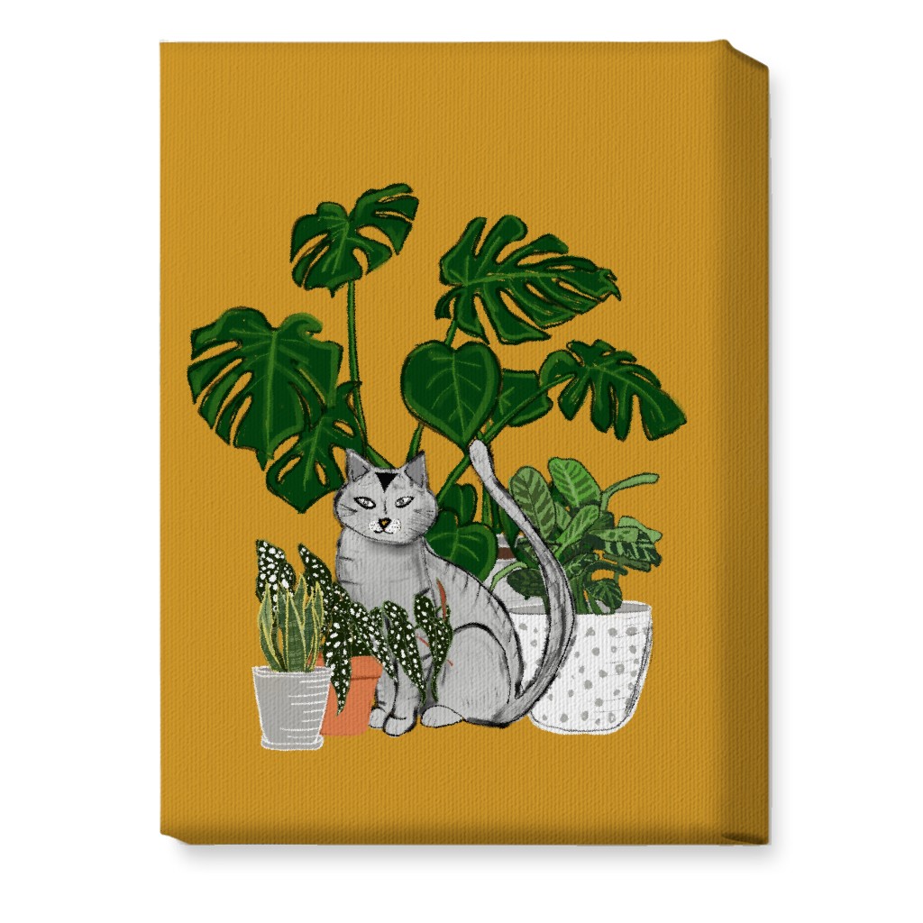 Indoor Garden Cat Wall Art, No Frame, Single piece, Canvas, 10x14, Orange