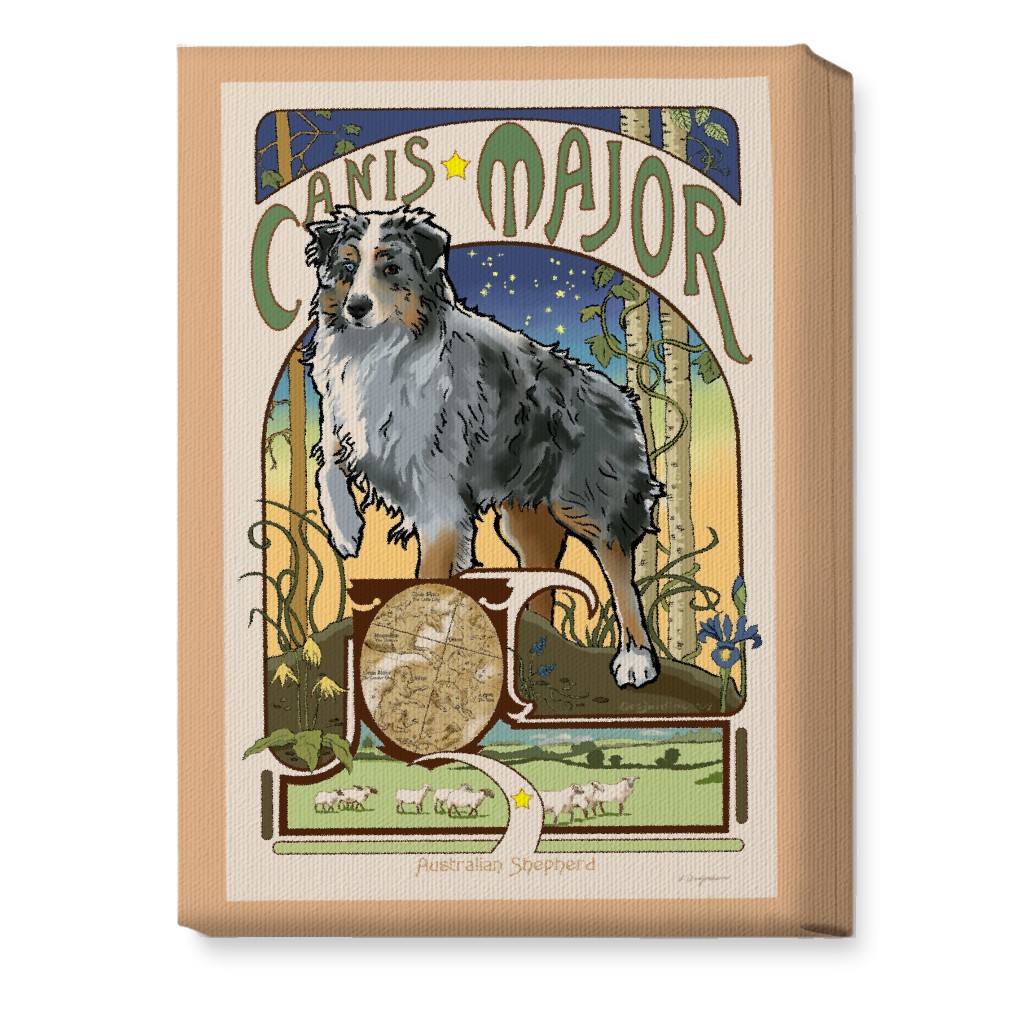 Art Nouveau Canis Major Aussie Wall Art, No Frame, Single piece, Canvas, 10x14, Multicolor