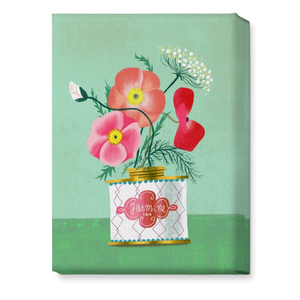 Poppies in Jasmine Tea Tin Wall Art, No Frame, Single piece, Canvas, 10x14, Green