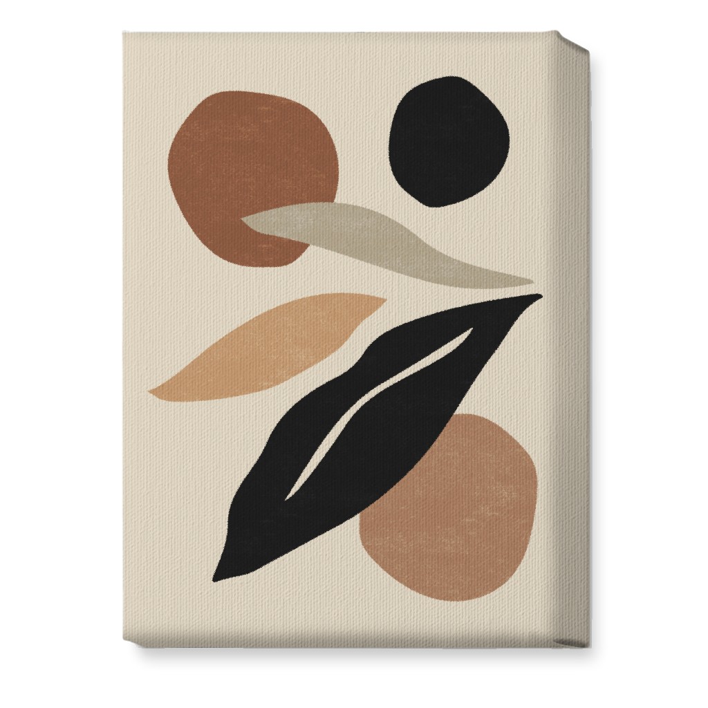 Abstract Shape and Leaf Collage - Neutral Wall Art, No Frame, Single piece, Canvas, 10x14, Beige
